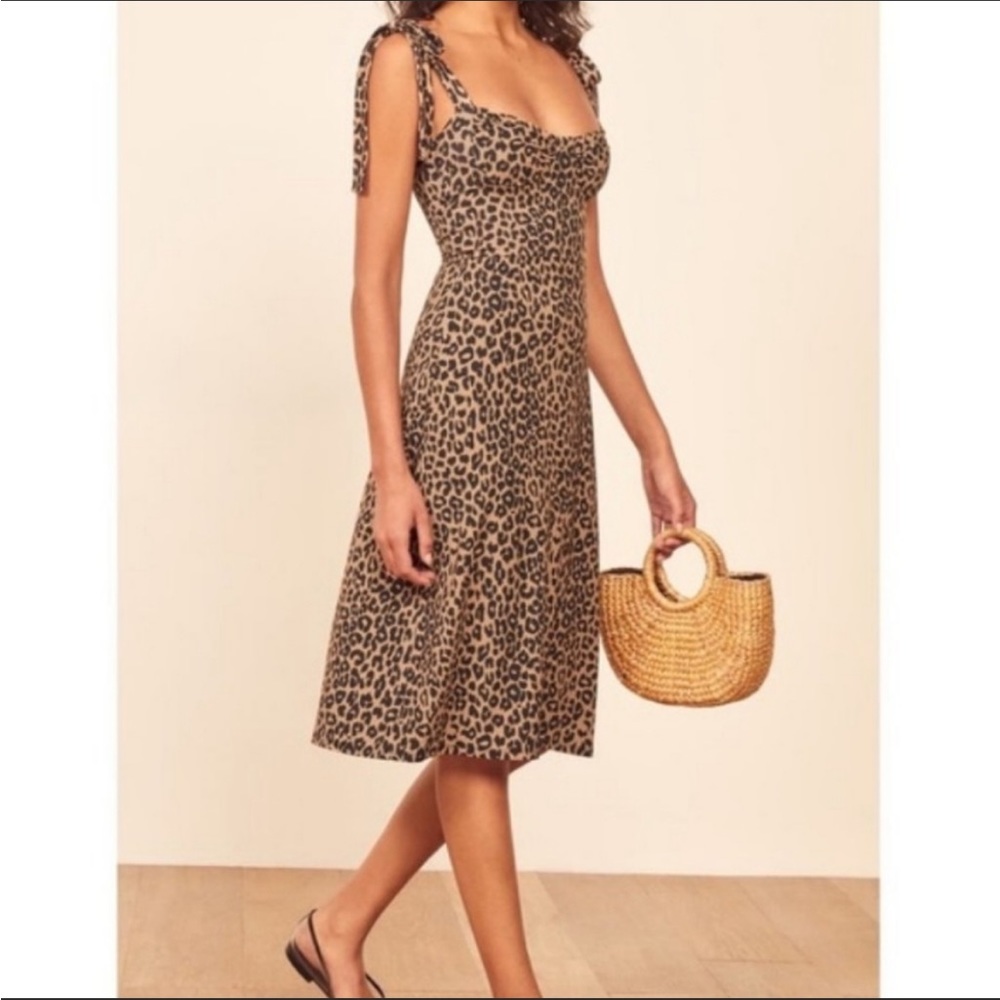 REFORMATION Jeans Wells Tie Leopard Midi Dress A-Line